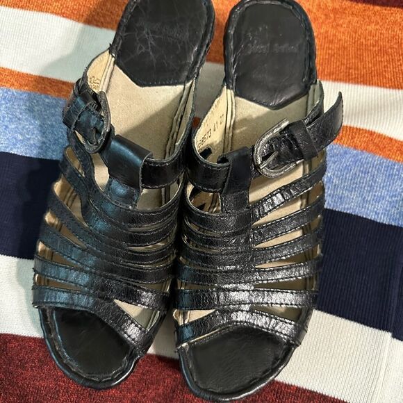 Josef Seibel black heels strappy peep toe sandals 41 9.5 10 - Picture 3 of 7